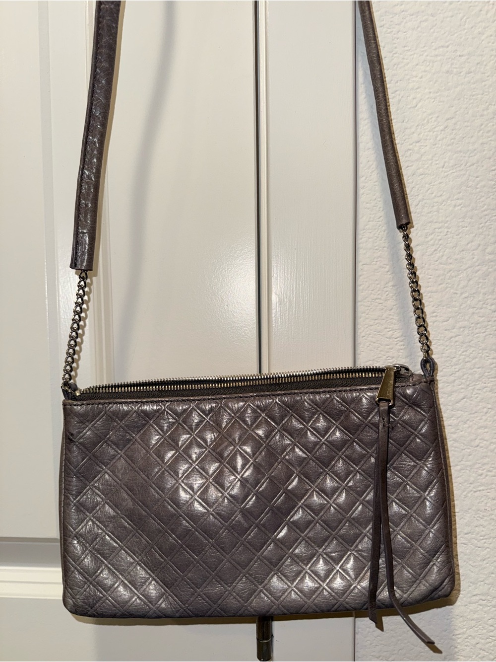HOBO Quilted Gray Shoulder Bag with Chain Strap